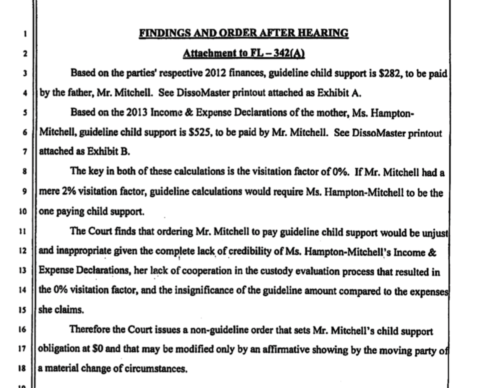 Judges findings in Kel Mitchell vs. Tyisha Hampton Mitchell