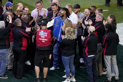 Hamlin makes appearance on field at Super Bowl