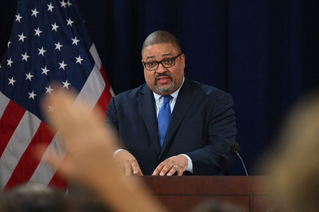 Manhattan District Attorney Alvin Bragg speaks during a press conference