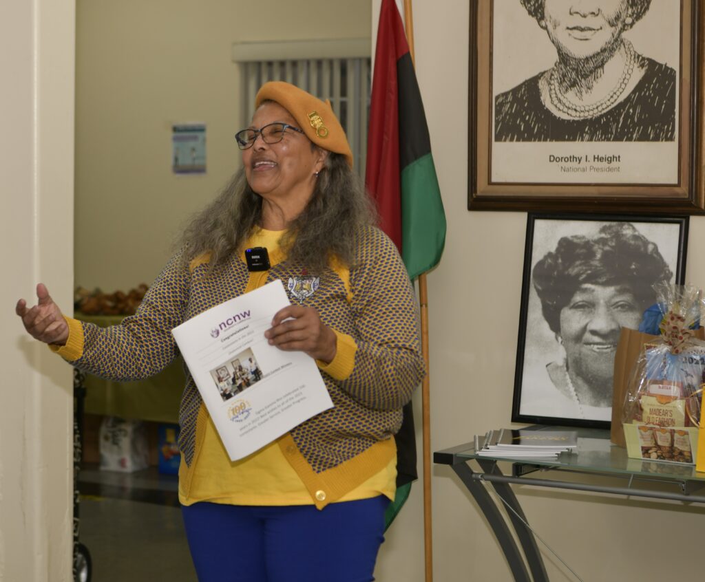 Sigma Gamma Rho Sorority, Inc. Sigma Sigma Chapter member Barbara Blackmon is a joyful host of the 2023 Oratorical Contest. Photo: Ian Foxx Courtesy of OASC &amp; SGRho LA