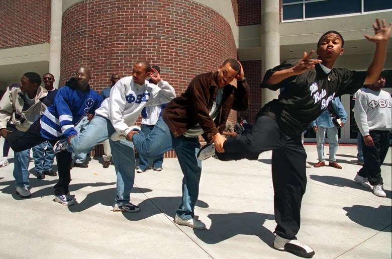 Members of the Phi Beta Sigma fraternity do some strolling