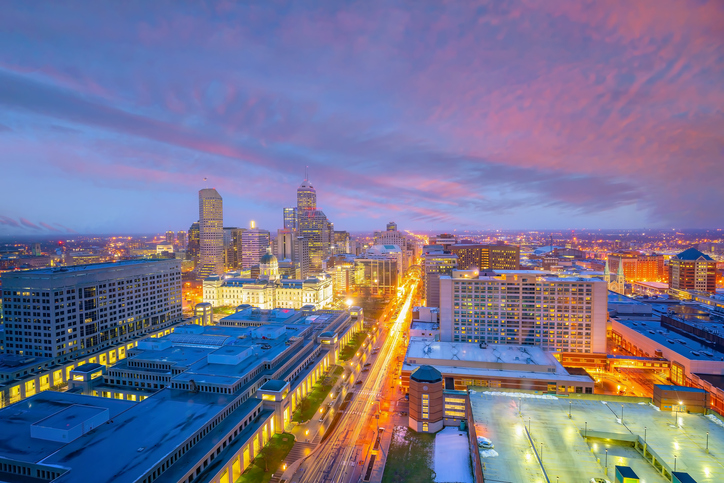 Downtown Indianapolis skyline cityscape of Indiana in USA