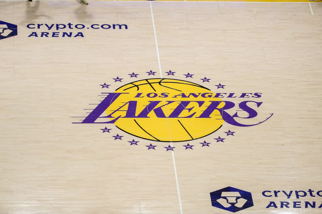 Lakers logo on court floor