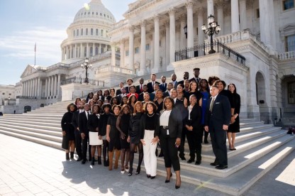 Current and former Senate staffers and SBLSC 2022-2023 board members.

Front row (Left to right): Taylor Ware, Brandon Ramsay, Jordan Harris, Sharonda Adams, Nataya Tindle, Imani Games, Sinait Sarfino, Esther Durosinmi, Cierra Smith and Chantess Robinson.

Image: courtesy of U.S. Senate/ John Shinkle)