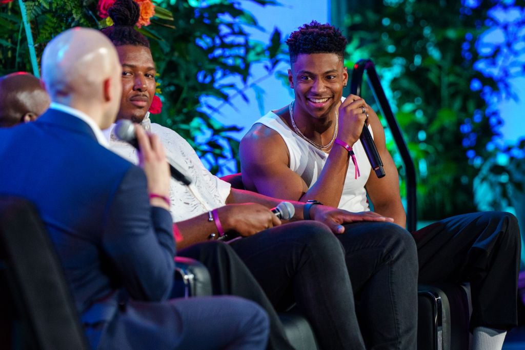 Byron Perkins (R) speaks onstage at A Night Of Pride