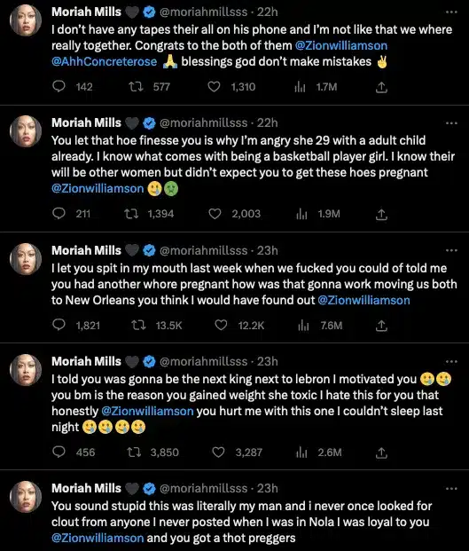 *Porn star Moriah Mills has reached out to the Pelicans star Zion Williamson for help after receiving death threats for exposing their relationship.