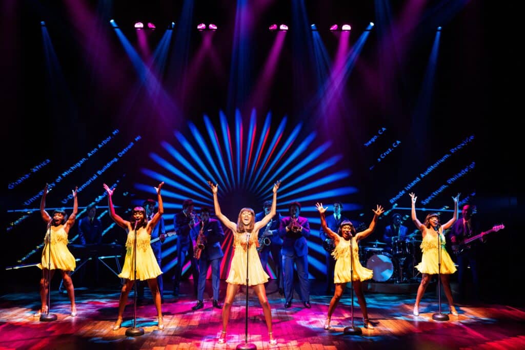 Zurin Villanueva performing "Higher" as ‘Tina Turner’ and the cast of the North American touring production of TINA – THE TINA TURNER MUSICAL. Photo by Evan Zimmerman for MurphyMade, 2022