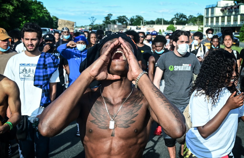 Black Lives Matter protestors gather during a peaceful protest in Merrick, N.Y., in 2020