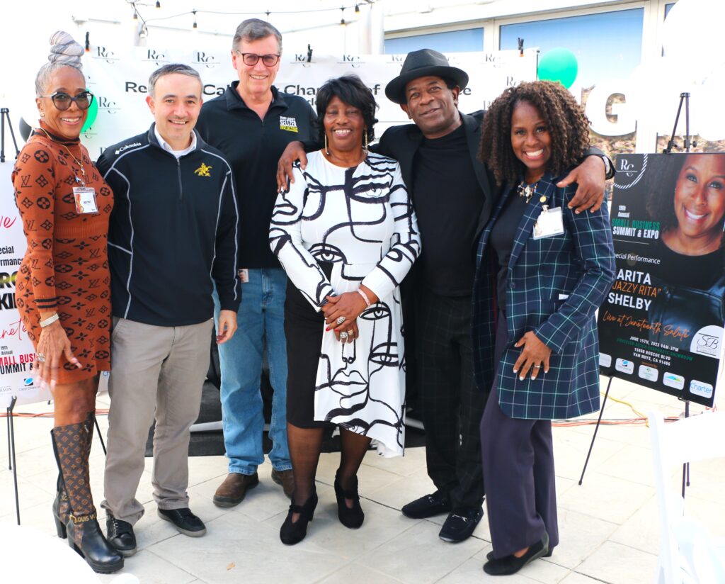 Regional Cal Black Chamber SFV 19th Summit. Linda Platt, Eric Gutierrez (Anheuser-Busch) & colleague, MC Townsend (President), Aaron Akins and LaRita Shelby. Photo: Courtesy Regional Chamber SFV