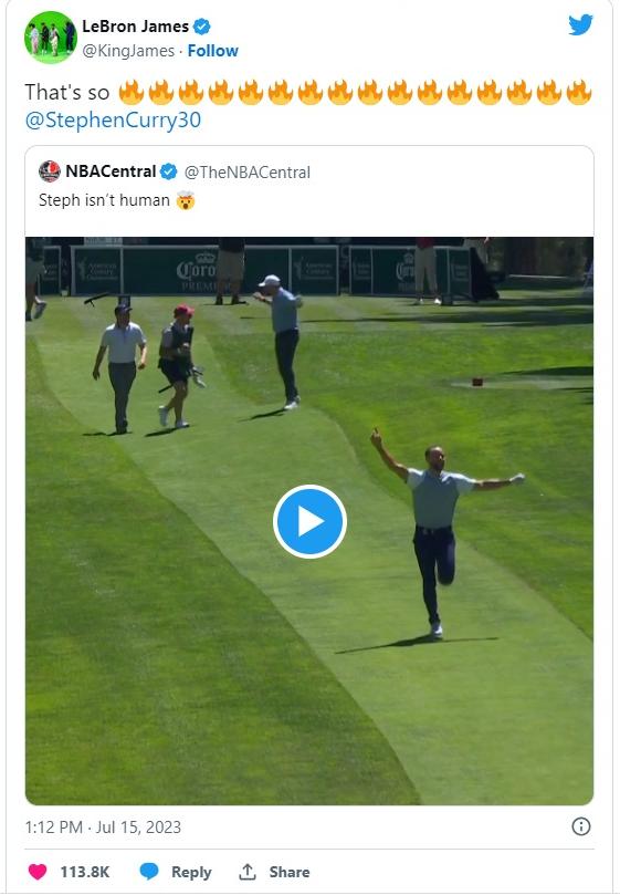 LeBron James tweets about Steph Curry's Hole-in-one - screenshot