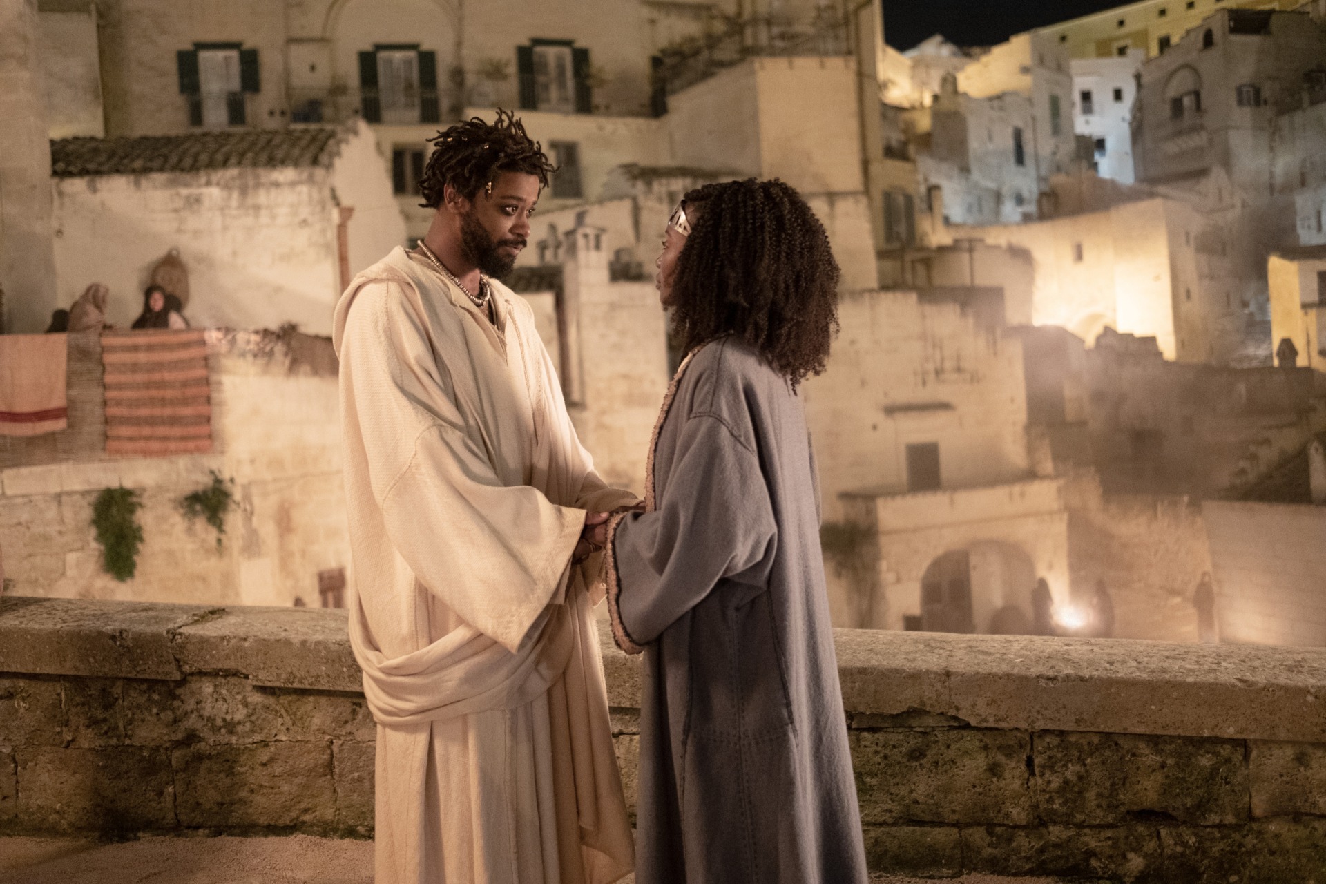 LaKeith Stanfield and Anna Diop in The Book Clarence. Image: Sony Pictures.