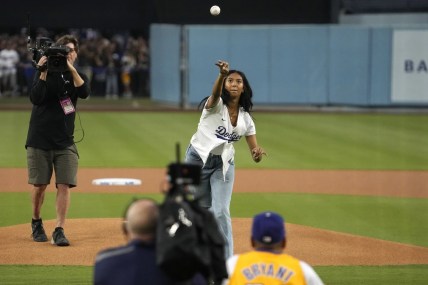 Kobe Bryant’s daughter Natalia tosses first pitch on Lakers Night at Dodger Stadium