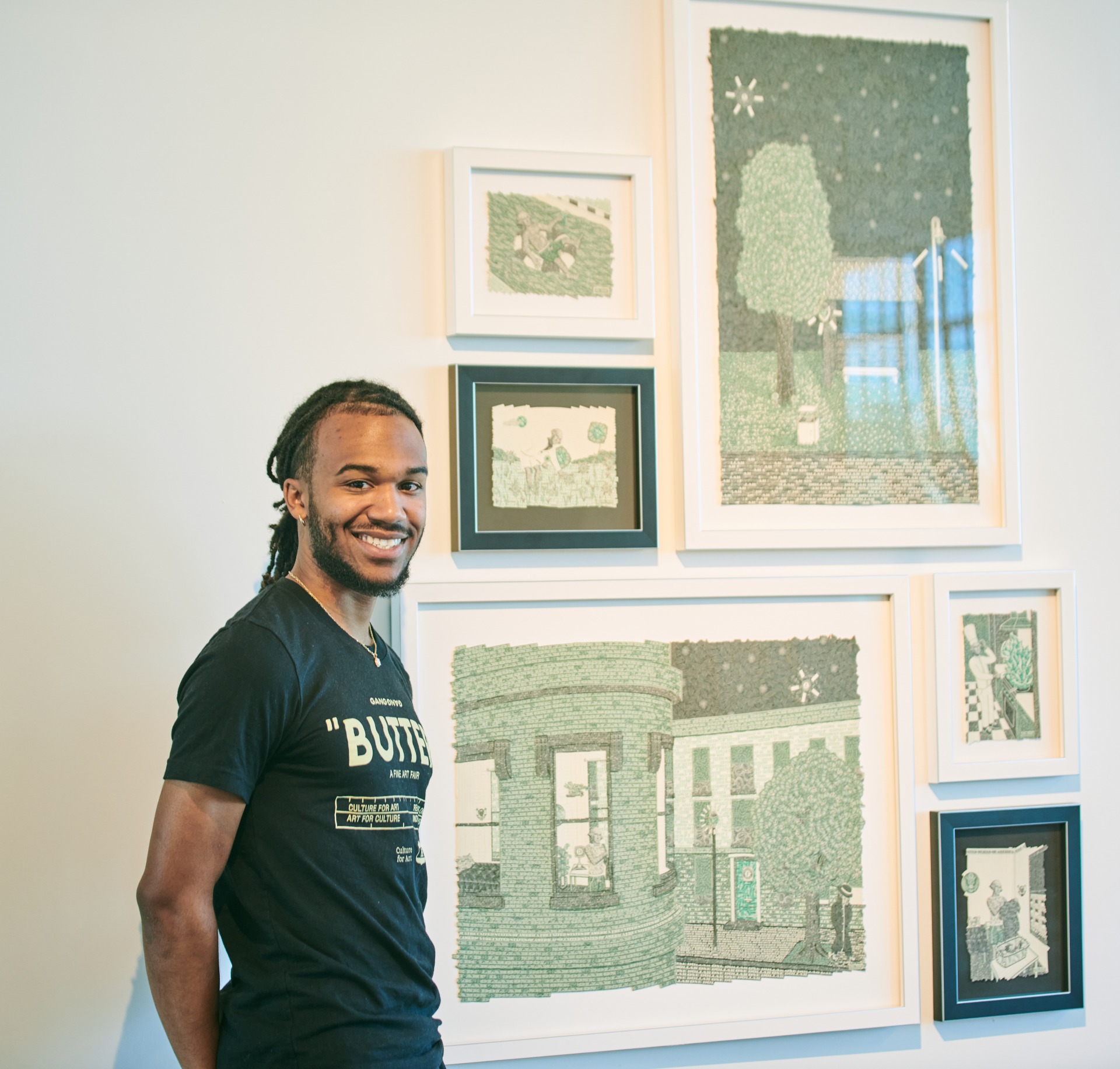 
Artist Brochevski (aka Amai Rawls) with his work // Photo: ISAAC_POOLE_IDP7281