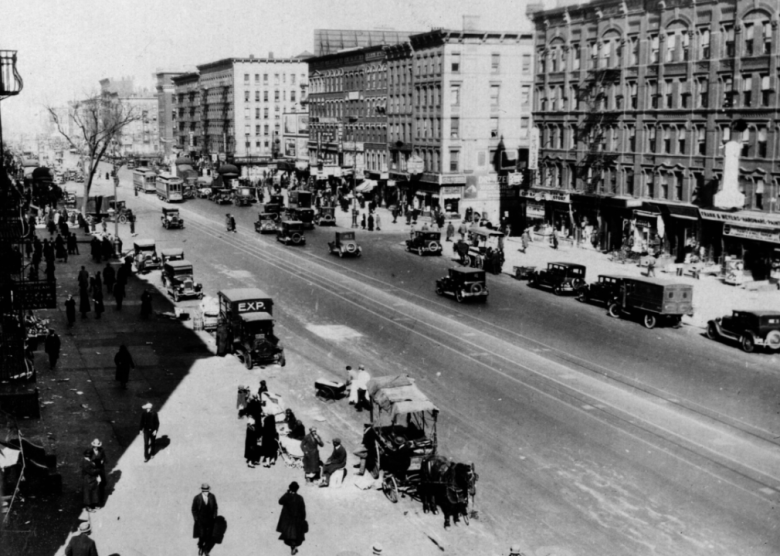 Elevated view of Lenox Avenue from 133rd Street in New York City.