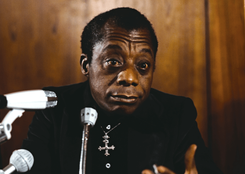 James Baldwin at a press event.