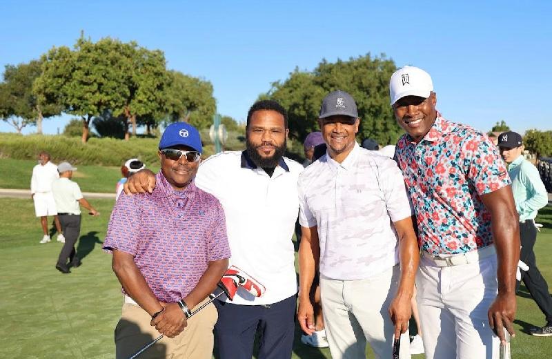 L to R: Alex Thomas, Anthony Anderson, Dondre' Whitfield and Flex Alexander on the links at the The Bobbi Kristina Serenity House Fourth Annual Celebrity Golf Tournament