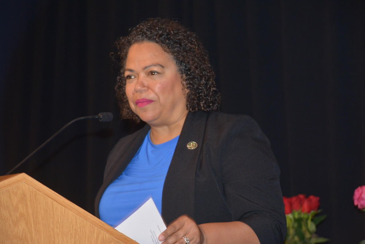 Oakland City Councilwoman Treva Reid receives a passionate hug after her speech during the NAACP's Political Luncheon on Oct. 28, 2023. CBM photo by Antonio Ray Harvey.