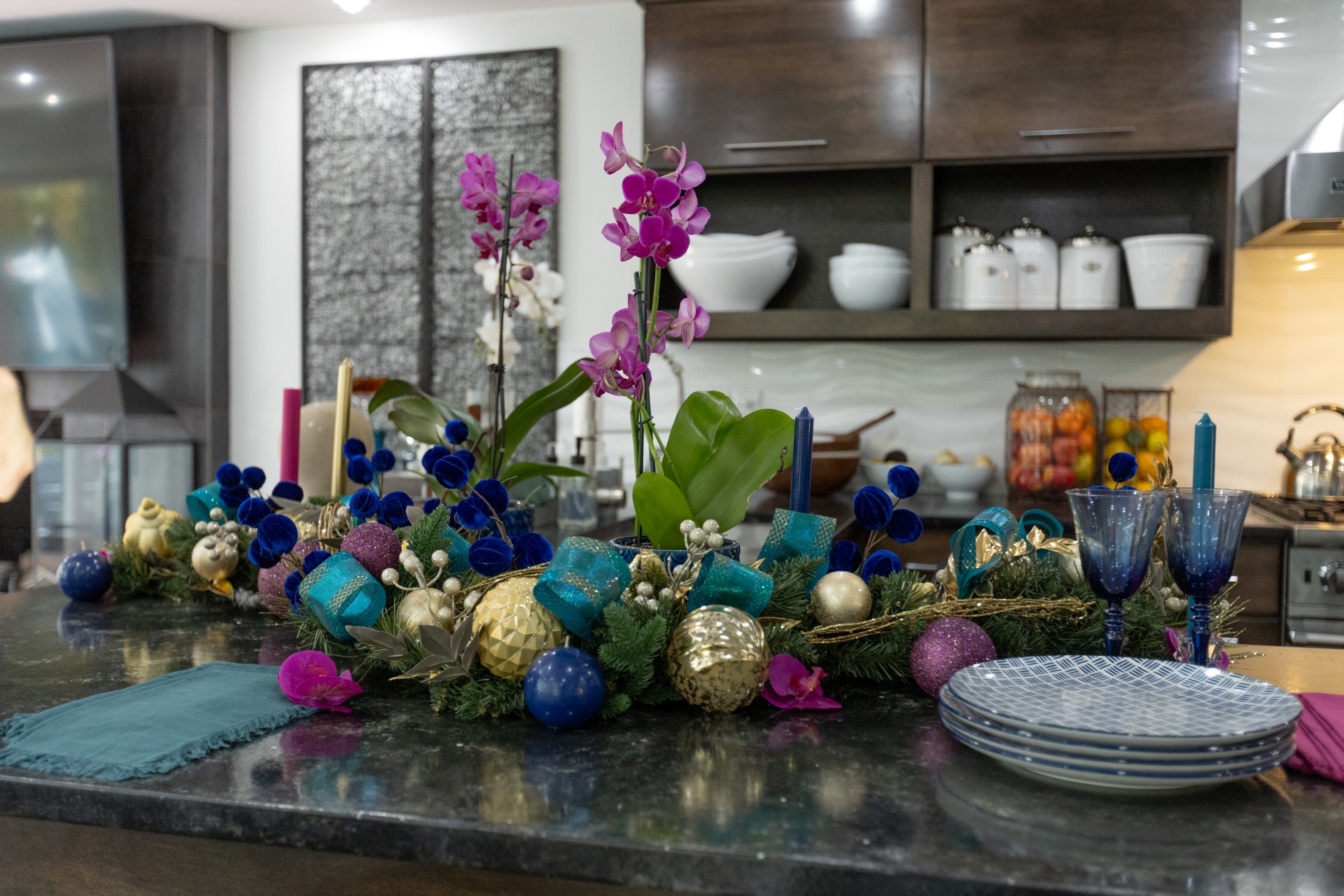 colorful centerpiece on kitchen counter