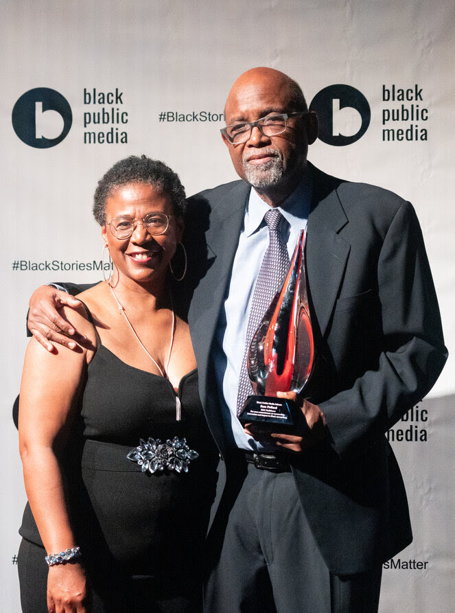 Black Public Media Executive Director Leslie Fields-Cruz with BPM Trailblazer Award honoree Sam Pollard (photo credit Ed Marshall, Ed Marshall Photography)