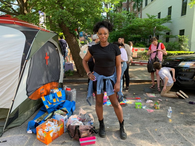 Demetria Bright, founder of Ward 8-based nonprofit Play & Thrive DC, brought supplies to provide opportunities for kids to play at the demonstration on April 28. (Kayla Benjamin/The Washington Informer)