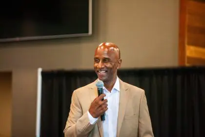 Mayor Brandon Johnson celebrates Father's Day at Soldier Field in Chicago