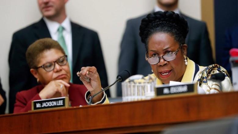 Rep. Sheila Jackson Lee, D-Texas (right), seated next to former Rep. Karen Bass, D-Calif