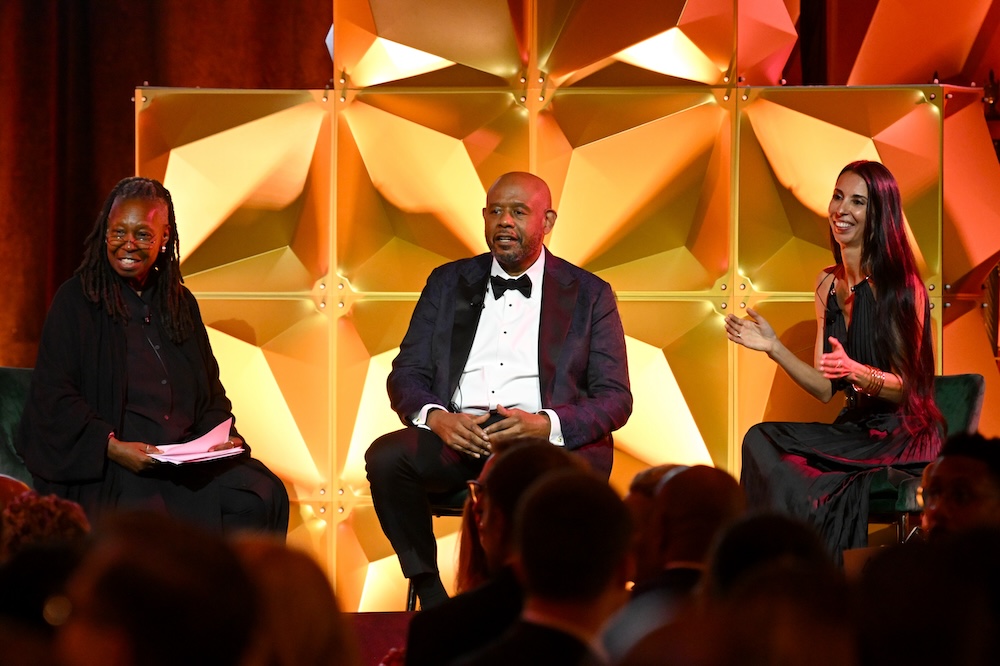 Whoopi Goldberg, Forest Whitaker and Caroline Descombris at Faces of Hope Gala in New York City. Image: Bryan Bedder/Getty Images for The Whitaker Peace & Development Initiative.