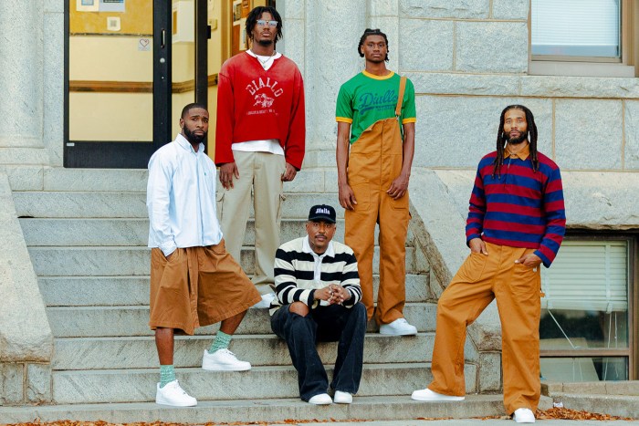 From left to right: Virginia Union students Melvin Edison, Isaiah Howard, Paul Mason and Gregory Redford model Dex Robinson (center)'s fashion line.